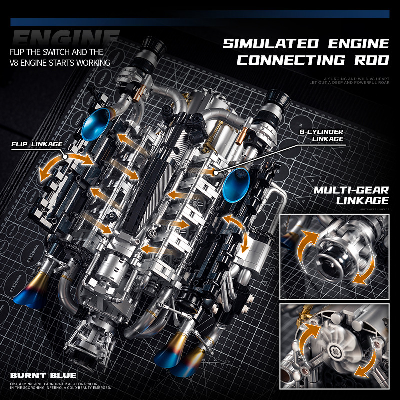 기술 슈퍼카 V8 엔진 빌딩 블록 키트 모델 파워 모터 - Model Kit V8 Engine 리뷰 및 가격