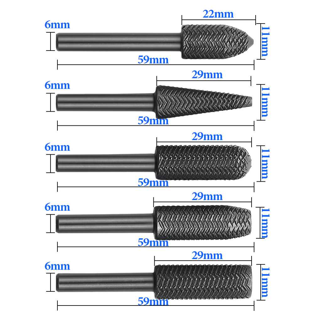 5개의 더블 컷 로터리 래스프 파일 세트 - 6mm 샹 - Model Kit Cutter 리뷰 및 가격